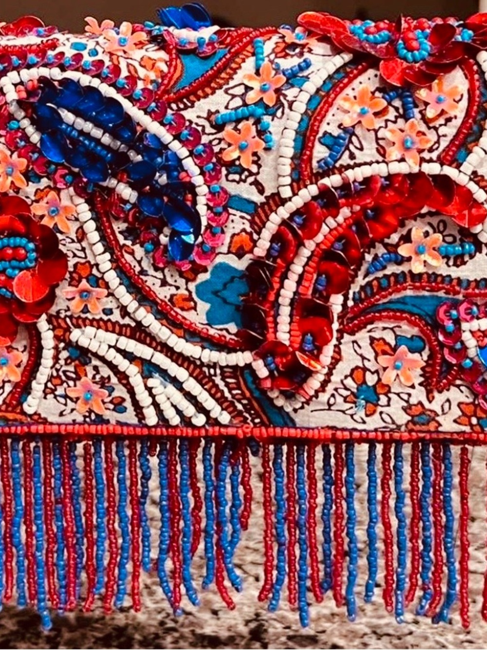 NWT: Viral Beaded bag  Made in India Red, White, and Blue - Picture 2 of 4